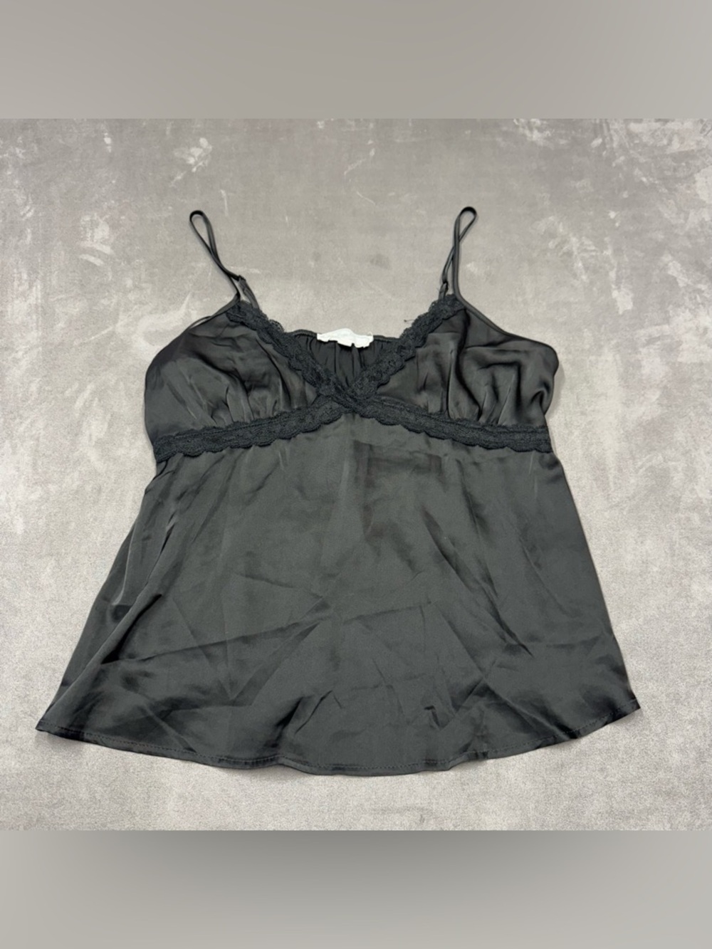 Hippie Rose Black Lace Trim Cami Tank Y2K babydoll cami lace trim spaghetti L